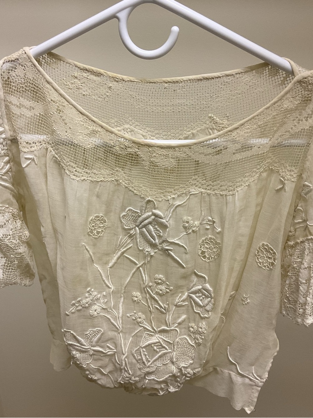 Ivory Lace & Embroidered Floral Women's Blouse